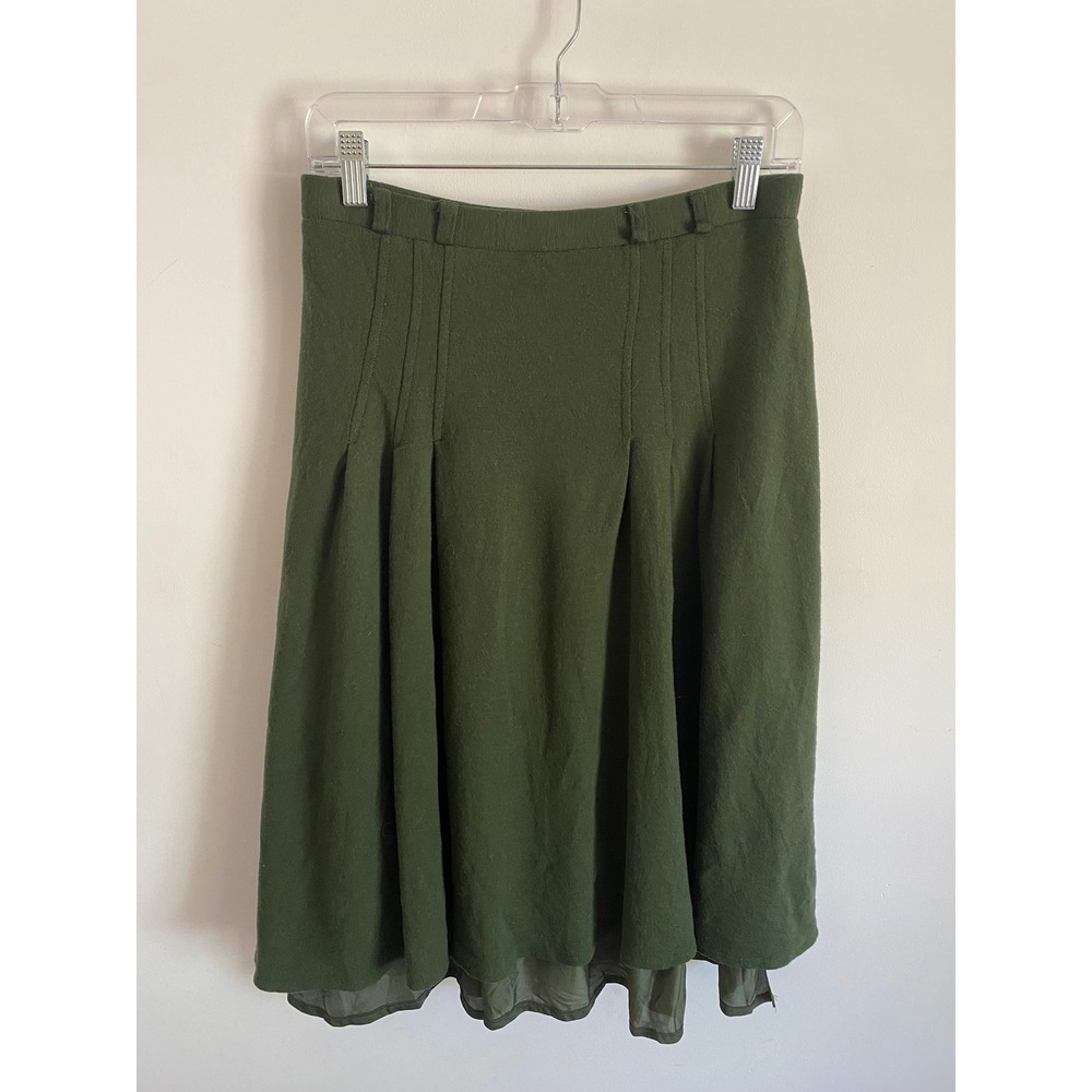 Rodier Paris Vintage Wool Midi Skirt Olive Green Pleated‎ Made in France Size 44